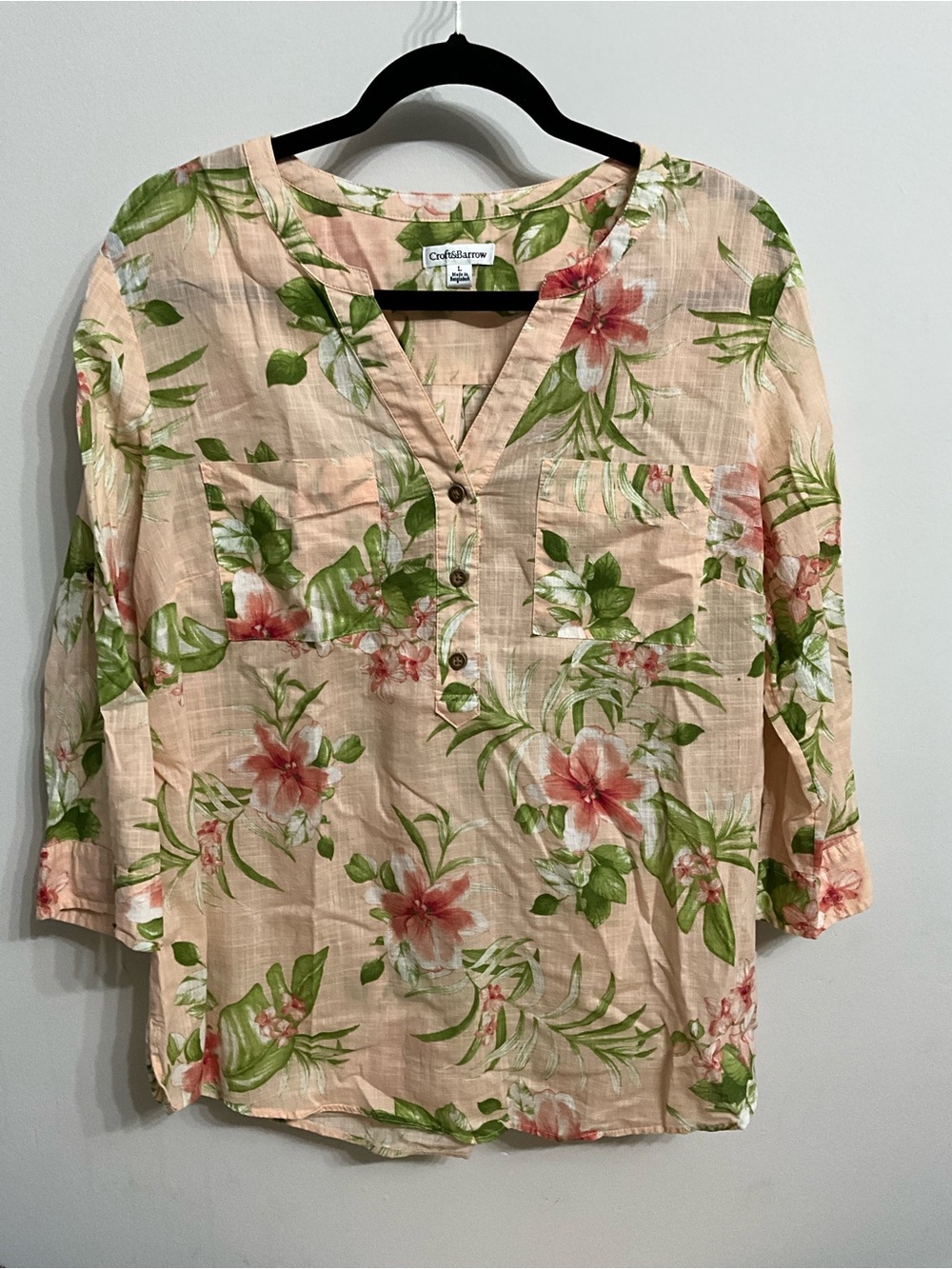 croft & barrow Peach Floral V-Neck Tunic Top